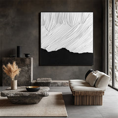 Monochrome Ridge Flow: Textured Black & White Abstract – Textured Abstract Wall Art