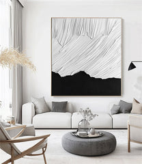 Monochrome Ridge Flow: Textured Black & White Abstract – Textured Abstract Wall Art