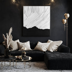 Monochrome Ridge Flow: Textured Black & White Abstract – Textured Abstract Wall Art