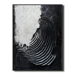 Monochrome Echoes : Contemporary Circular Abstract Wall Art in Impasto Style – Black & White Decor