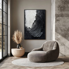 Monochrome Echoes : Contemporary Circular Abstract Wall Art in Impasto Style – Black & White Decor