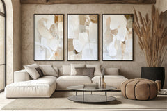 Golden Glow : Contemporary Impasto Triptych Art – Stylish Beige & Brown Wall Decor