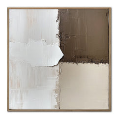 Neutral Blocks Harmony- Abstract Oil Painting with Brown – Wabi-Sabi Textured Abstract Wall Art