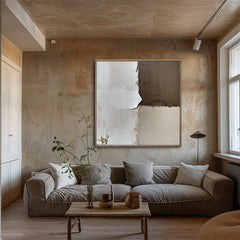 Neutral Blocks Harmony- Abstract Oil Painting with Brown – Wabi-Sabi Textured Abstract Wall Art