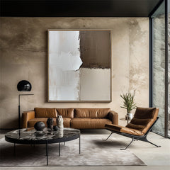 Neutral Blocks Harmony- Abstract Oil Painting with Brown – Wabi-Sabi Textured Abstract Wall Art