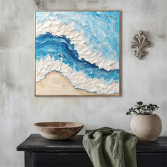 Ocean's Embrace:Thick Texture Ocean Wave Art – Textured Seascape Wall Art