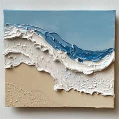 Ocean Serenity Waves: Blue White Abstract Seaside Wave – Textured Seascape Wall Art
