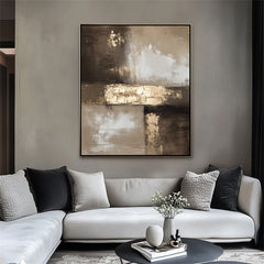 Golden Horizon Canvas Art: Abstract Hand-Painted Wall Art – Contemporary Black