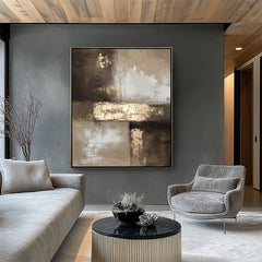 Golden Horizon Canvas Art: Abstract Hand-Painted Wall Art – Contemporary Black