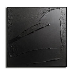 Shadows in Motion: Textured Black Abstract Oil Painting – Textured Abstract Wall Art