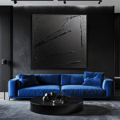 Shadows in Motion: Textured Black Abstract Oil Painting – Textured Abstract Wall Art