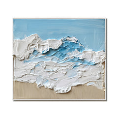 Ocean Serenity- Coastal Home Decor: Textured Abstract Oil Painting in Blue, White & Beige