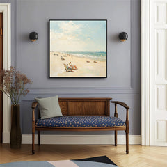 Sunny Beach Escape: Coastal Beach Scene Oil Painting – Seascape Wall Art