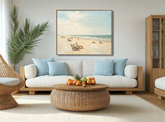 Sunny Beach Escape: Coastal Beach Scene Oil Painting – Seascape Wall Art