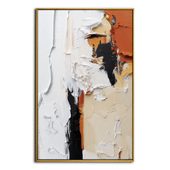Stylish Impasto Abstract Wall Art – Modern Black, White & Orange Hues