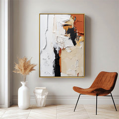 Stylish Impasto Abstract Wall Art – Modern Black, White & Orange Hues