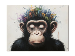 Inner Muse – Whimsical Surreal Chimpanzee Art Print, Colorful Curly Patterns Monkey Painting