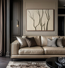 Branches of Serenity-3D Textured Branch Wall Art – Neutral Tones Modern Minimalist Decor