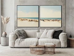 Coastal Serenity Diptych – Textured Seascape Oil Painting