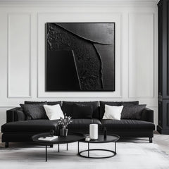 Midnight Tides:Black Textured Abstract Oil Painting – Textured Seascape Wall Art