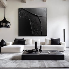 Midnight Tides:Black Textured Abstract Oil Painting – Textured Seascape Wall Art