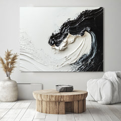 Monochrome Whirl-Black and White Impasto Textured Abstract Wall Art – Modern Minimalist Oil Painting