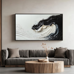 Monochrome Whirl-Black and White Impasto Textured Abstract Wall Art – Modern Minimalist Oil Painting