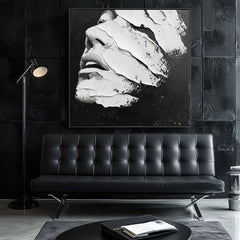 Veiled Expression: Black White Abstract Textured Portrait Wall Art – 3D Modern Framed Decor