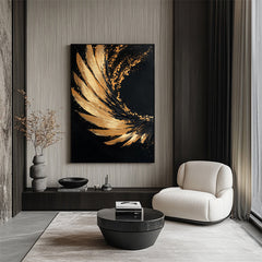 Golden Arc: Impasto Black Gold Abstract Wall Art – Modern Decor for Chic Homes