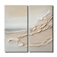 Serene Coastline: Textured Duo – Textured Seascape Oil Painting