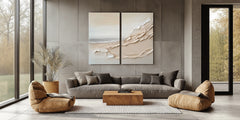 Serene Coastline: Textured Duo – Textured Seascape Oil Painting