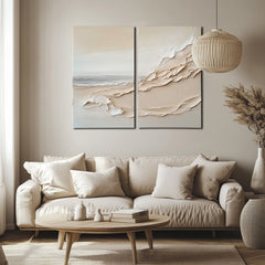 Serene Coastline: Textured Duo – Textured Seascape Oil Painting