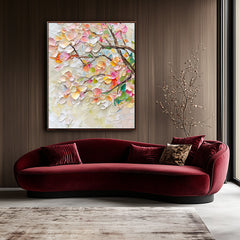 Blossoming Harmony: Abstract Art – Textured Floral Oil Painting