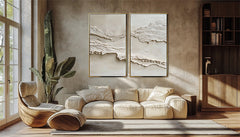 Ethereal Layers: Contemporary Impasto Diptych – Elegant Neutral Abstract Wall Art