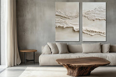 Ethereal Layers: Contemporary Impasto Diptych – Elegant Neutral Abstract Wall Art
