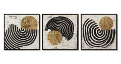 Rhythmic Triptych: Hand-Painted Black & Gold Abstract Triptych – Textured Wall Art for Modern Spaces