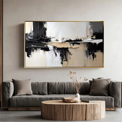 Monochrome Harmony: Impasto Black White Brown Abstract Wall Art – Modern Home Accent