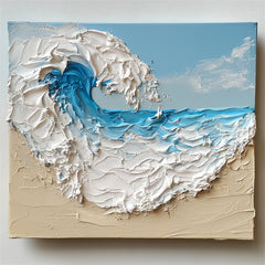 Ocean Whisper: Textured Ocean Wave Oil Painting – Coastal Wall Art for Living Room and Bedroom Decor