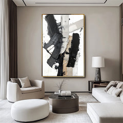 Monochrome Stride: Contemporary Texture Art – Black Grey White Brown Abstract Wall Decor