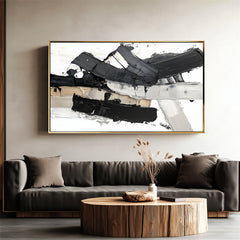 Monochrome Stride: Contemporary Texture Art – Black Grey White Brown Abstract Wall Decor