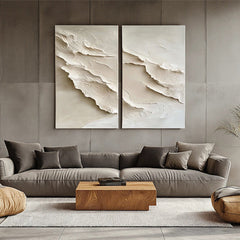 Serene Layers: Textured Diptych – Textured Seascape Oil Painting