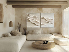 Serene Layers: Textured Diptych – Textured Seascape Oil Painting