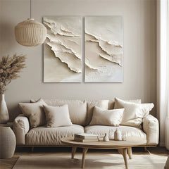 Serene Layers: Textured Diptych – Textured Seascape Oil Painting