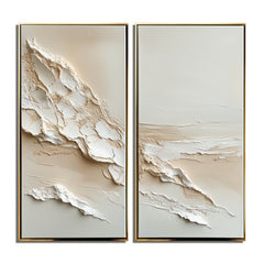 Ethereal Coast: Textured Diptych – Textured Seascape Oil Painting