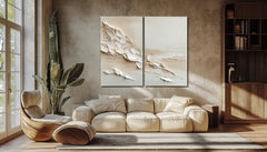 Ethereal Coast: Textured Diptych – Textured Seascape Oil Painting