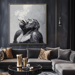 Smoky Reflection – Monochromatic Abstract Gorilla Oil Painting for Modern Interiors