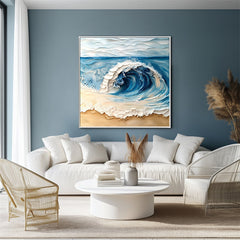 Ocean Surge-Textured Ocean Wave Oil Painting – Coastal Wall Art