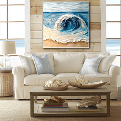 Ocean Surge-Textured Ocean Wave Oil Painting – Coastal Wall Art