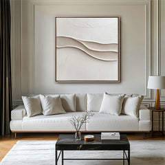 Tranquil Waves: 3D Textured Beige Wave Painting – Textured Seascape Wall Art