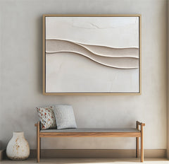 Tranquil Waves: 3D Textured Beige Wave Painting – Textured Seascape Wall Art